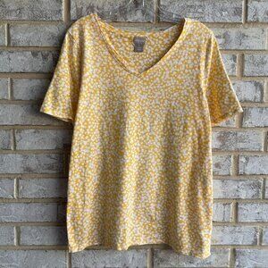 Chico's Short Sleeve V-Neck Yellow/White Polka Dot T-Shirt Women's Size 1 (M)
